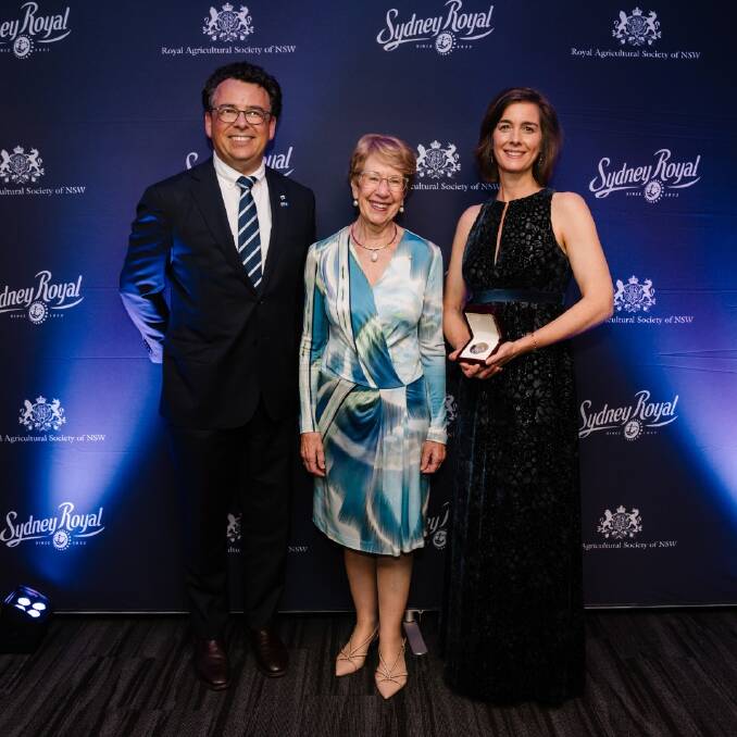 Pecora Dairy business owners Michael and Cressida Cains were awarded the Royal Agircultural Society's President's Medal by Her Excellency the Honourable Margaret Beazley AC KC. Picture from the RAS Facebook page