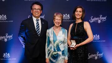Pecora Dairy business owners Michael and Cressida Cains were awarded the Royal Agircultural Society's President's Medal by Her Excellency the Honourable Margaret Beazley AC KC. Picture from the RAS Facebook page