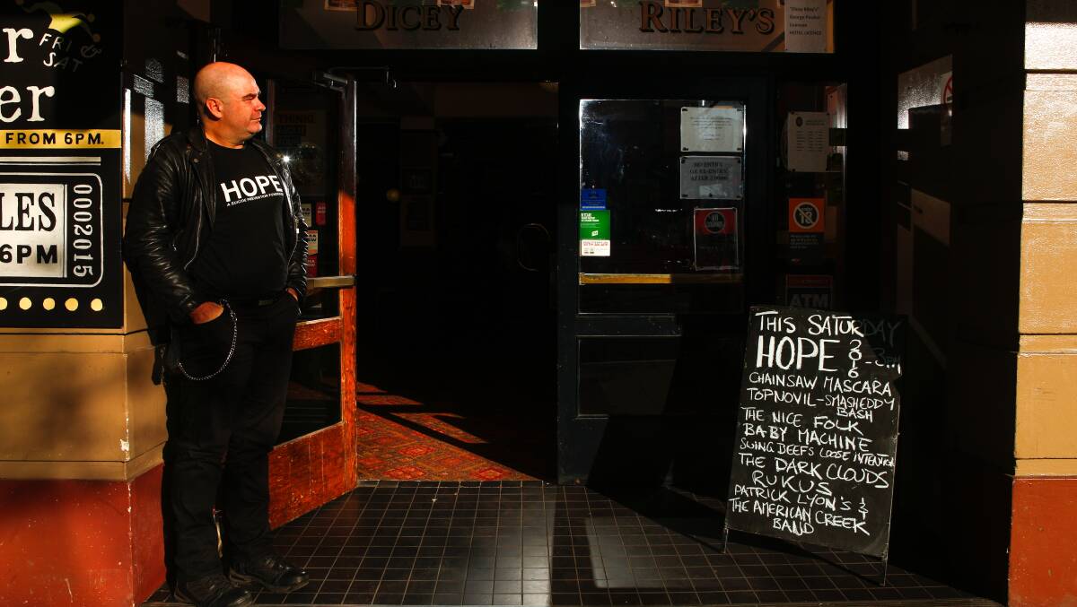 Organiser of the annual concert HOPE, Peter Conran, outside Dicey Riley's, where the suicide prevention fundraiser will be held on Saturday night. Picture: Adam McLean