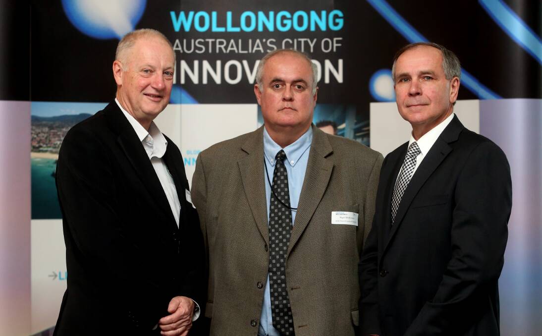 strong defence: Tony Green from  i3net, Departmenr of Industry regional director Nigel McKinnon and defence industry advocate Robert Terpening are working to help local businesses get defence contracts. Picture: Robert Peet