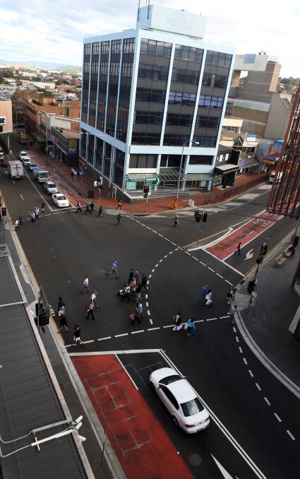 Got time?: The intersection of Keira and Crown streets is one of three places in the Wollongong CBD to get new pedestrian timers installed. Pictures: Robert Peet