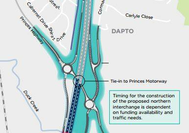 The proposed Yallah interchange at the northern end of the Albion Park Rail Bypass that may not be built - which would remove southbound access from Dapto.
