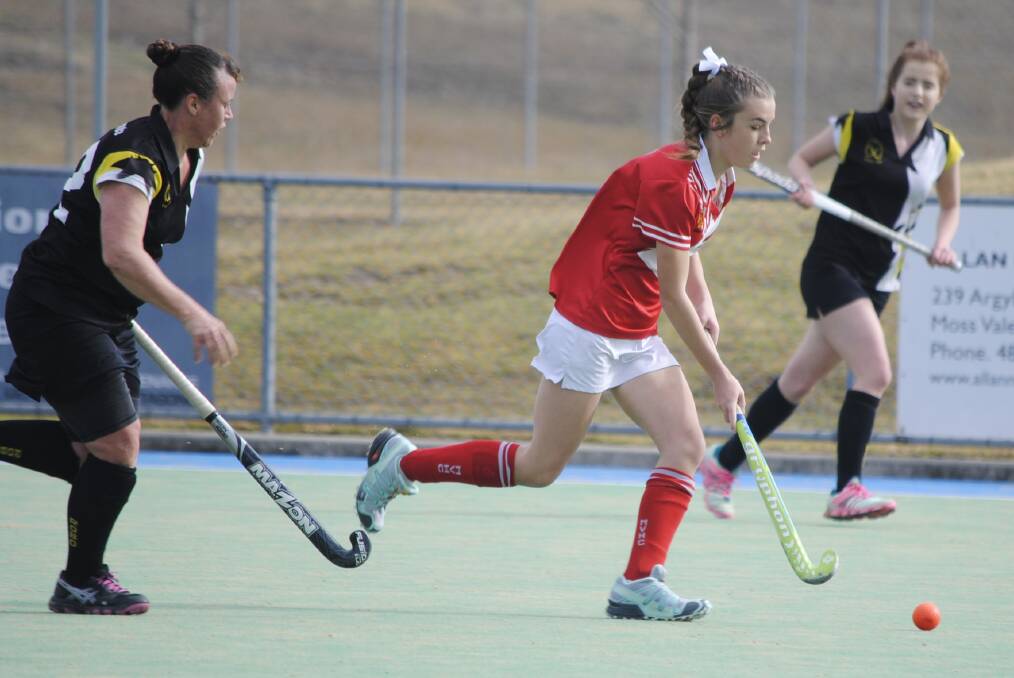FOCUSED: Hannah Cole looks to trap the ball for Moss Vale during a hockey game earlier this year. Photo: Josh Bartlet