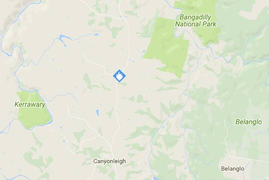 A map of where the fire broke out in the Canyonleigh area on Sunday. Picture: NSW RFS website