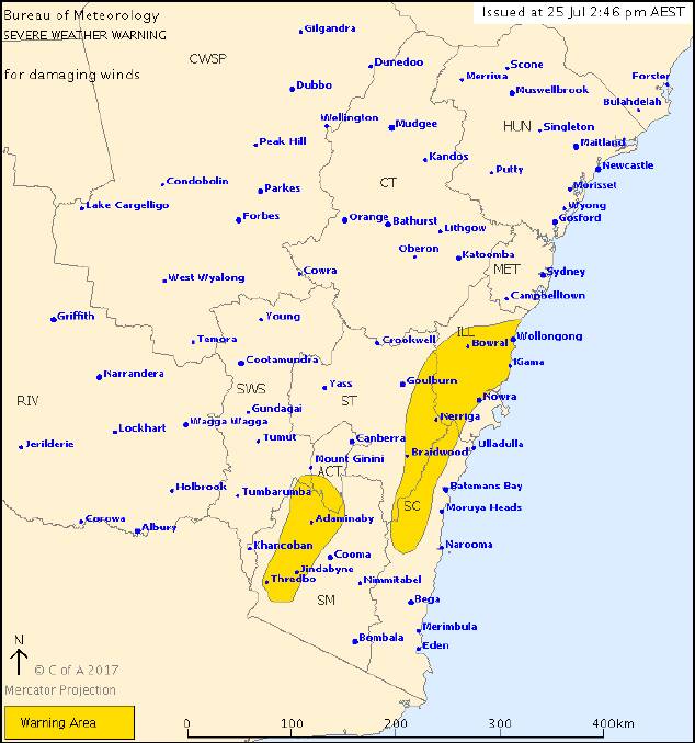 Severe weather warning for damaging winds
