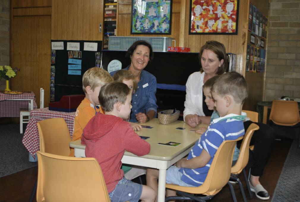 Meredith Wakeman and Rachel Feary, Gumnut Preschool educators with FEEL participants Ashlen, Tommy, Harry, Henry and Angus. 