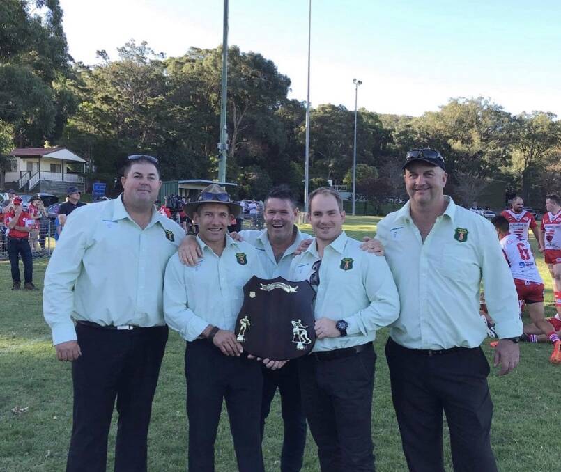 TIGHT KNIT GREEN AND GOLD GROUP: Billy Hayward, Dave Elliot, Matt Aiken, Dan Beardshaw and Andrew "AB" Bayliss celebrating in better times. 