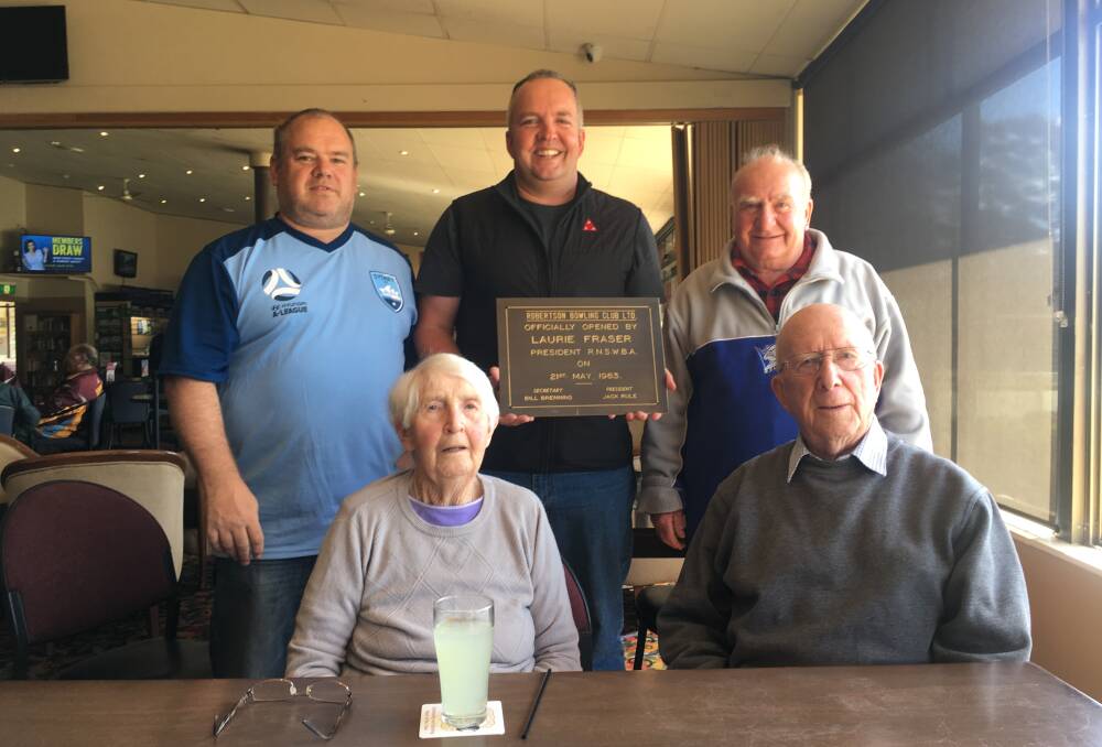 STILL ROLLING STRONG: Robertson Bowls Club manager Damien Plain with secretary Stuart Whyte and members Eric Pull and Jane and Jim Wilson. Photo by Matthew Welch.