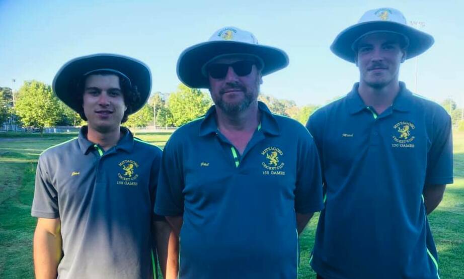 450 CLUB: Phil Atkin, Mitch Moran and Joshua Miller have achieved the 150 games played milestone and combine for 450 games played for Mittagong Cricket Club. Photo: MCC. 