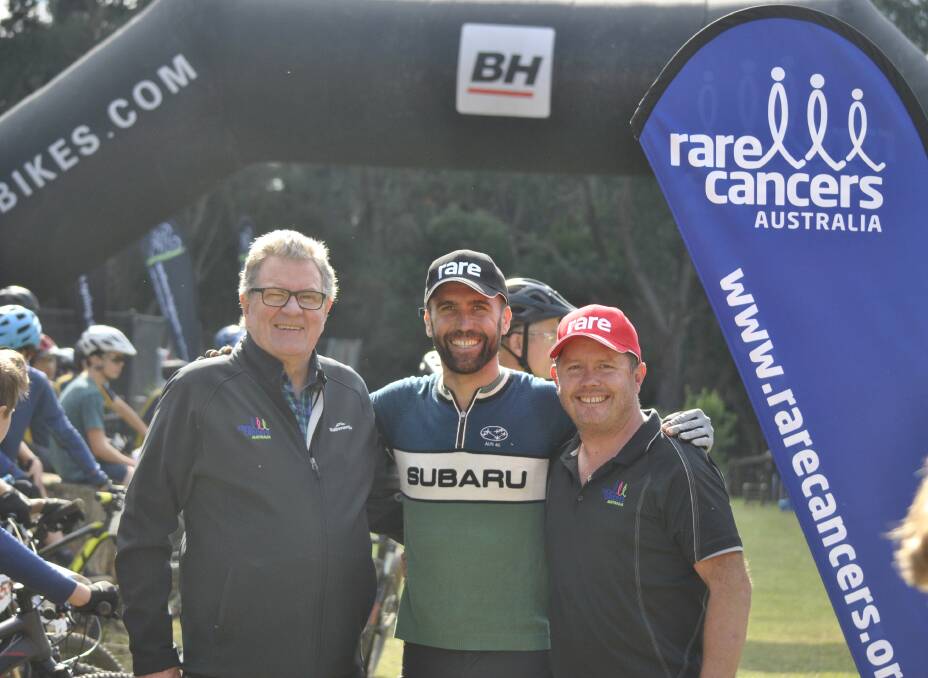 GREAT DAY OUT: CEO and founder of Rare Cancers, Richard Vines with Brad McGee and President of the Southern Highlands Cycling Club Zac Hulm were all smiles. 