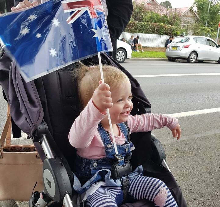 Imogen Shaw, 12 months, shows her Aussie pride at the Moss Vale Anzac Day parade. Photo: Colleen Lidgard