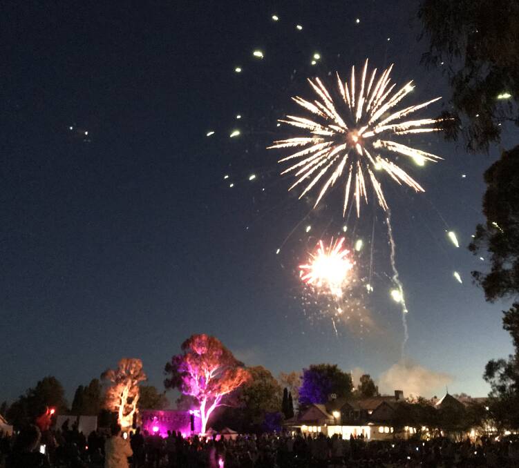 Bradman Oval is lit up with fireworks. Photo: Caroline Brand