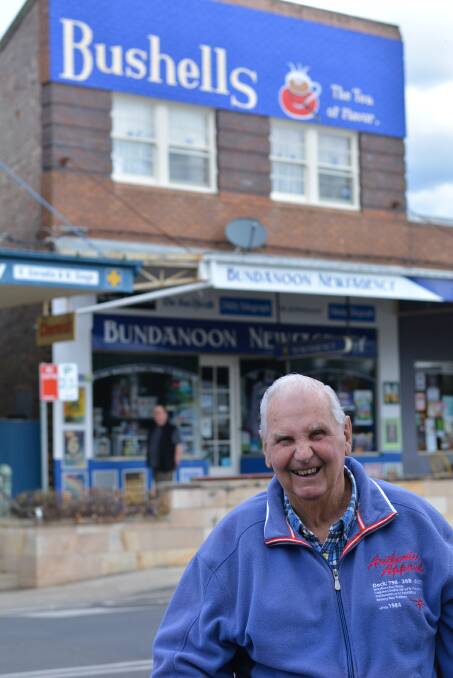 Fred Angel shared some if his memories of Bushells at the unveiling of the sign. Photo supplied