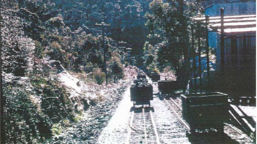 Inclined Tramway at Berrima Colliery showing full skips of coal being raised on the left.