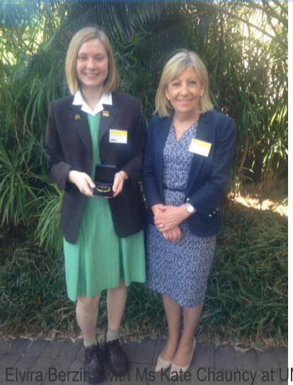 Elvira Berzins with Ms Kate Chauncy, Frensham Director of Teaching and Learning P-12  when she was presented with her award. Photo: supplied