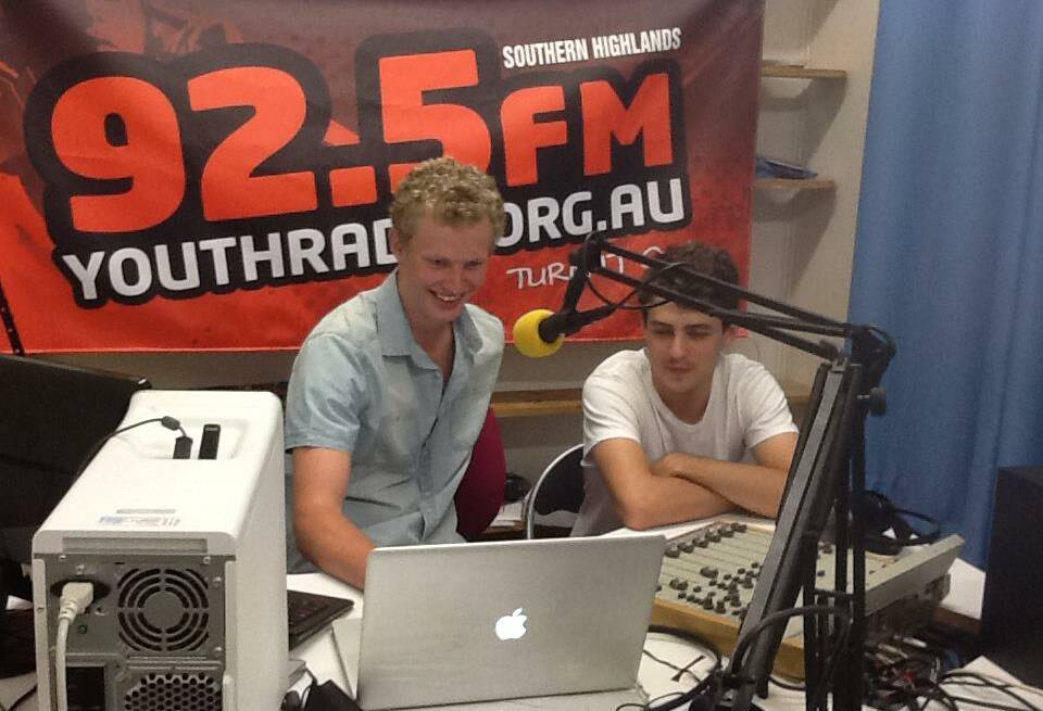 YOUTH ON THE AIR: Harry Reid and Robert Lawless in the studio presenting a program for 92.5 FM Youth Radio. Photo: supplied. 
