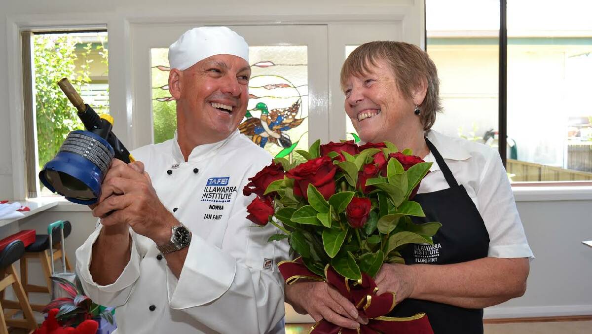 TAFE NSW floristry teacher Collette Rixon and commercial cookery teacher Ian Faust face off over the best
way to impress on Valentine’s Day.