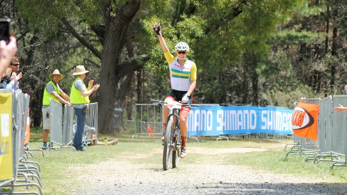 2017 FLING WINNER: Peta Mullens crosses the finish line and becomes the first female rider to win three Highland Flings. Photo: Madeline Crittenden. 