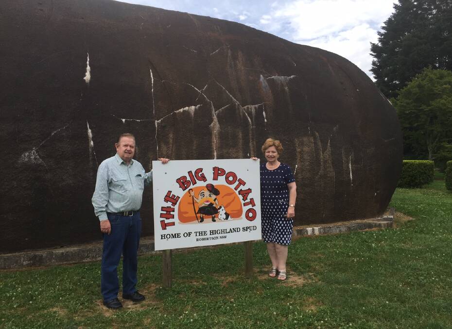 Heather and Neil Tait with the Big Potato, now up for sale! 