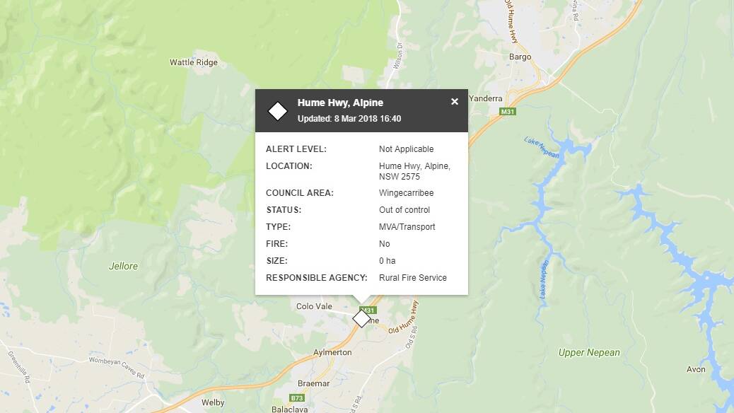 Crash on the Hume Highway at Alpine