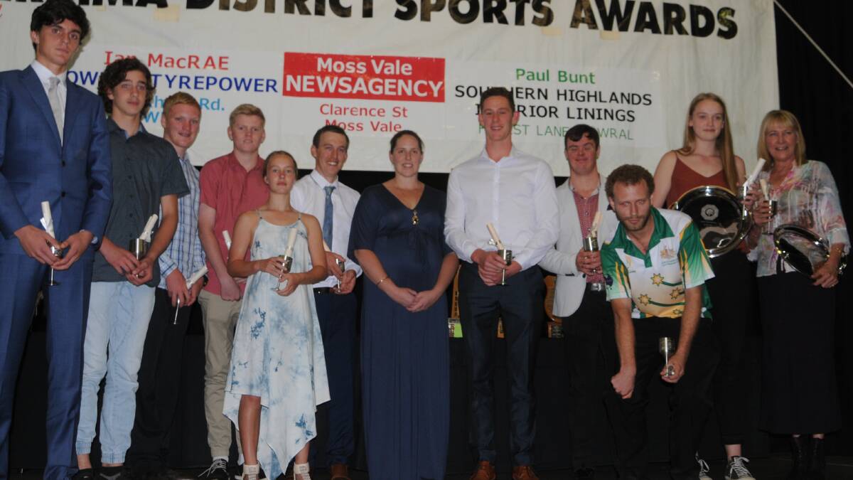 MONTHLY WINNERS: The junior and senior monthly Berrima District Sports Award winners with Olympic swimmer Alicia Coutts. Photo: Madeline Crittenden. 
