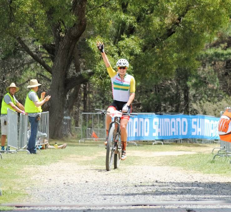FLING WINNER: Peta Mullens crosses the finish line and becomes the first female rider to win three Highland Flings. Photo: Madeline Crittenden. 