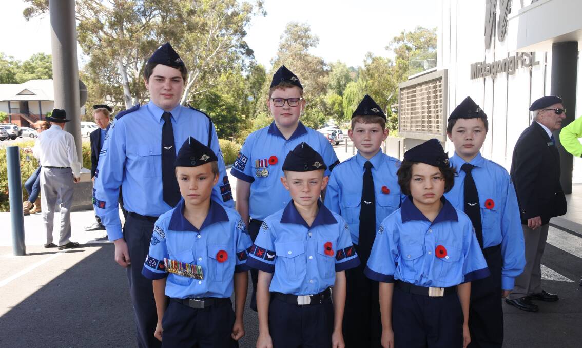 REMEMBRANCE DAY: Members of the Southern Highlands Squadron Air League standing at attention at the 2016 Remembrance Day ceremony.