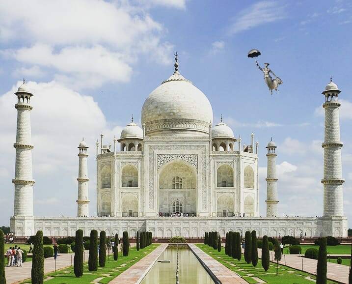 Mary travelling around the Taj Mahal. 