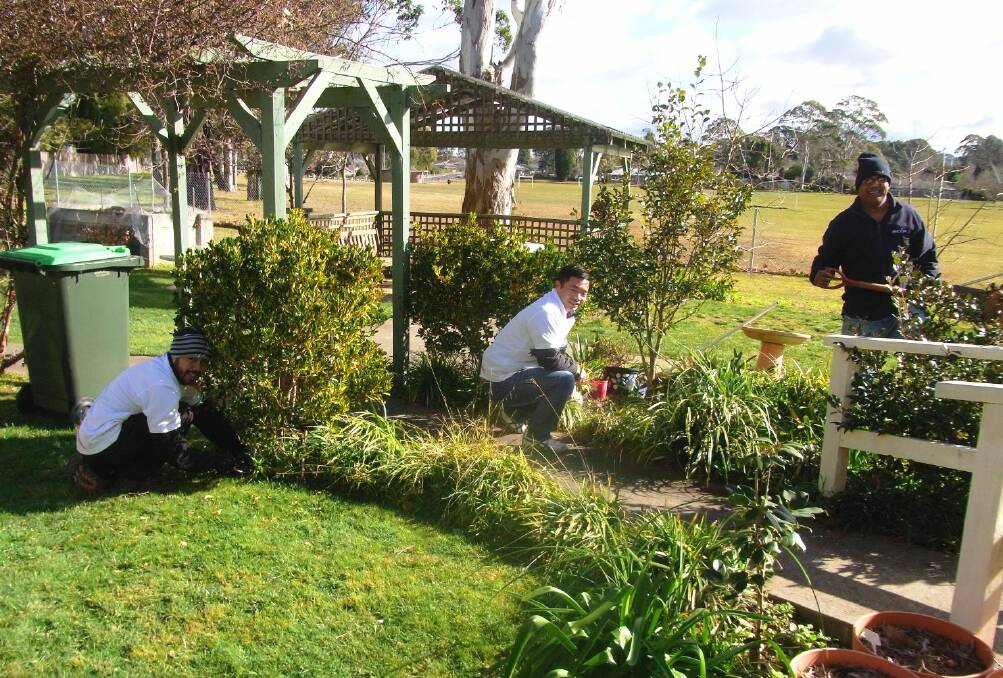 THE SPIRIT OF GIVING: Six stalwart volunteers braved the cold at Wingecarribee Adult Day Care Centre. Photo: Contributed