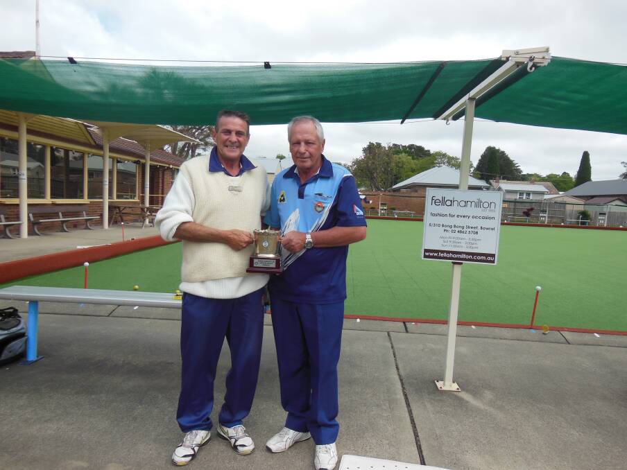 WELL-BOWLED: Ashley Lewis (left) defeated Kevin Stafford (right) 31 to 29. Photo: Contributed