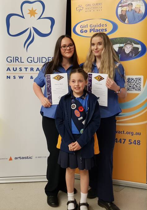 RECOGNITION: Mittagong Guides Taylor O'Brien, Amelia Brook Charlotte Brook with their awards. Photo: Contributed
