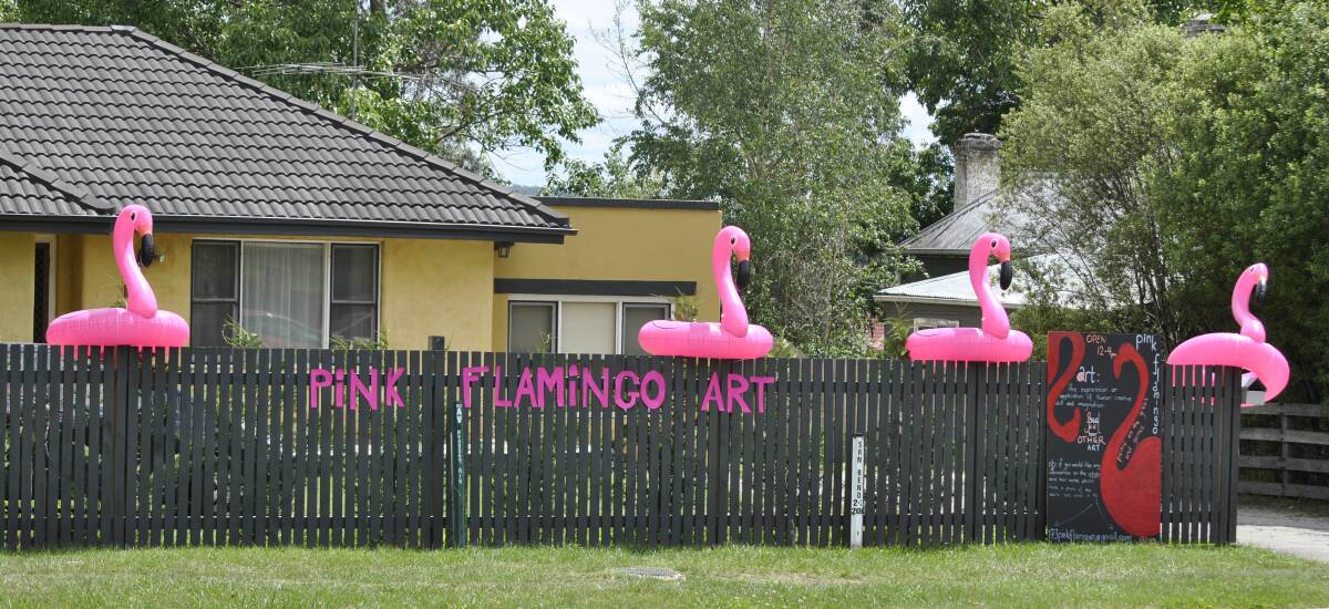 Four pink inflatable flamingos greeted motorists in Moss Vale on the weekend.