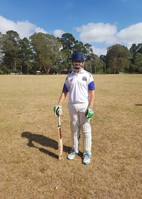 WELL PLAYED: Blues batsman Liam Bayliss cracked 113 runs not-out, a record for local club cricket since the introduction of the modified nine-a-side junior format in recent seasons. Photo: Contributed