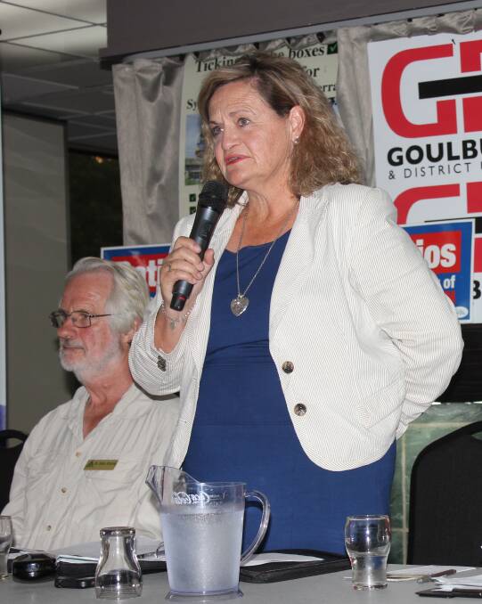 Greens speaker John Storey and Liberal Candidate for Goulburn Wendy Tuckerman at the Candidate Forum on Monday night at the Goulburn Soldiers Club.