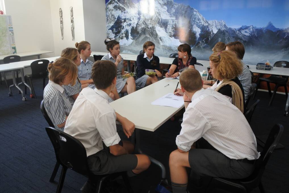 Oxley College students at a lunchtime Pin Oak editorial meeting. Photo: Claire Fenwicke
