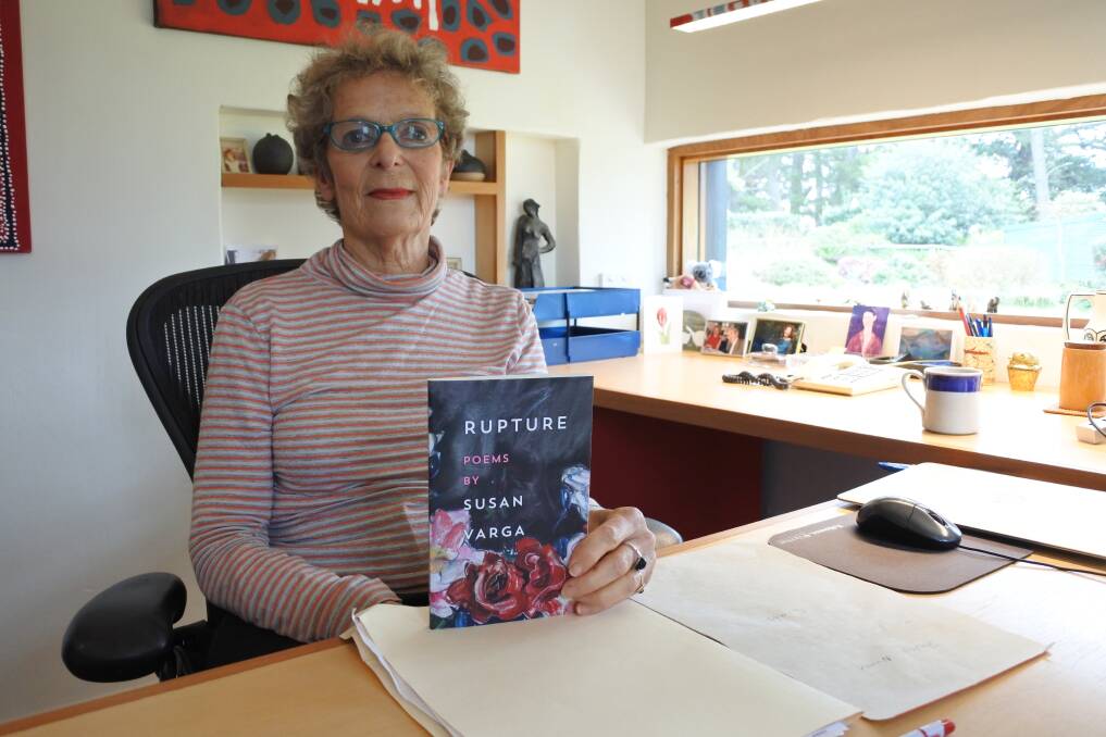 Susan Varga in her study with her new book, Rupture. Photo: Claire Fenwicke