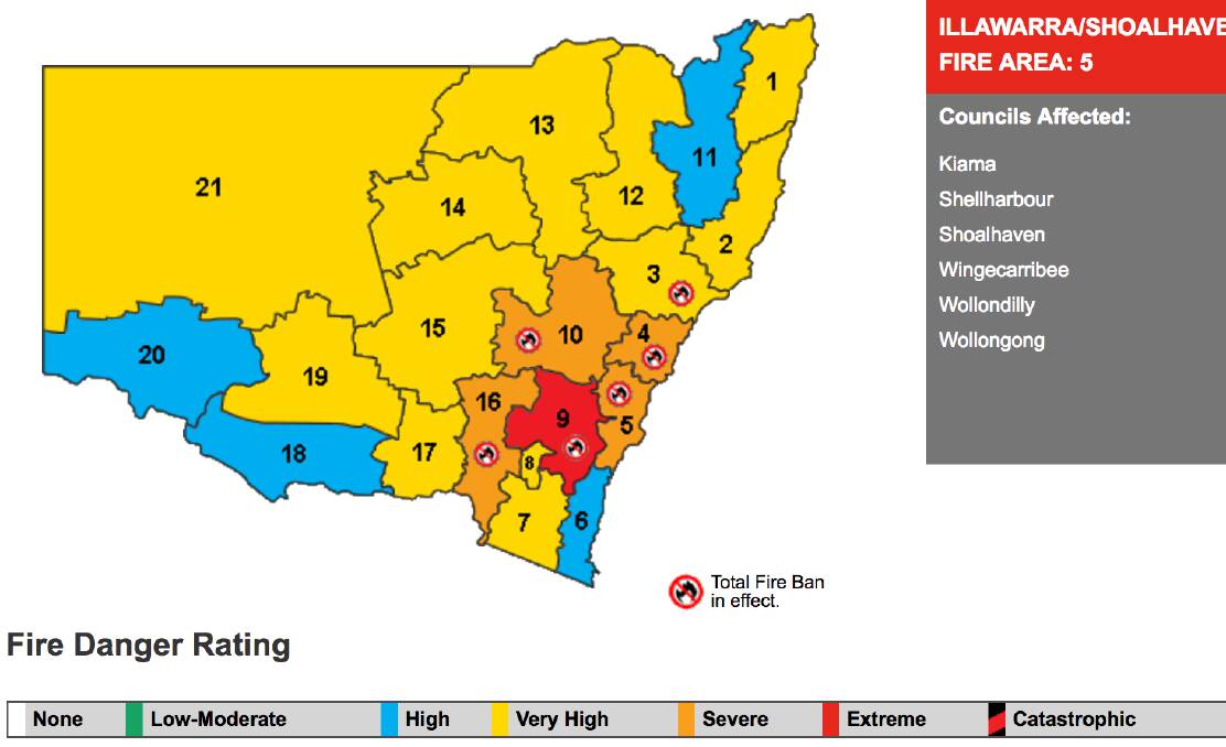 A total fire ban is in effect for the Wingecarribee Shire.