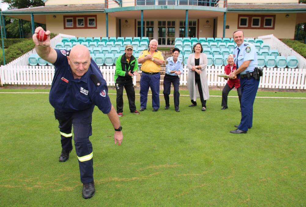 Eyes on the ball: Southern Highlands emergency services are aiming high for the 2017 Triple Zero Cricket Challenge fundraiser.

Pictured: FRNSW duty commander Bruce Fitzpatrick, Bradman cricket officer Jock McIllhatton, RFS community safety officer David Stimson, SES Wingecarribee Unit training co-ordinator Irene Fava, council local emergency management officer Amanda Lawrence, Bradman Foundation executive director Rina Hore and Hume LAC Police Inspector John Klepczarek. Photo: Victoria Lee