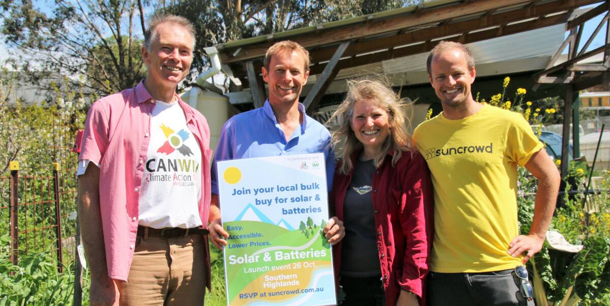 Gaining momentum: Local renewable energy campaigners Miles Lochhead, Andy Lemann, Jill Cockram and Sun Crowd CEO Chris Cooper. Photo: Victoria Lee