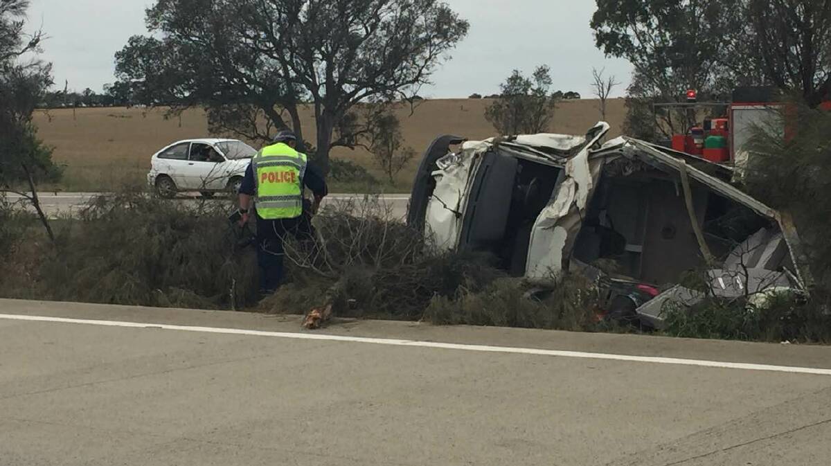 A 72-year-old woman has died after her van and a truck collided south of Gunning on the Hume Highway on Thursday, December 28, 2017. Photo: Baz Ruddick