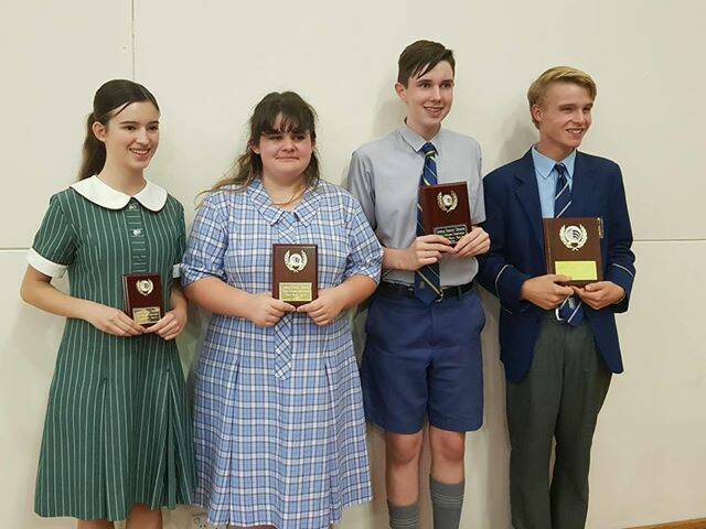 Winners: Georgie Biggs (second from the left) placed third in the state at the SDA public speaking competition