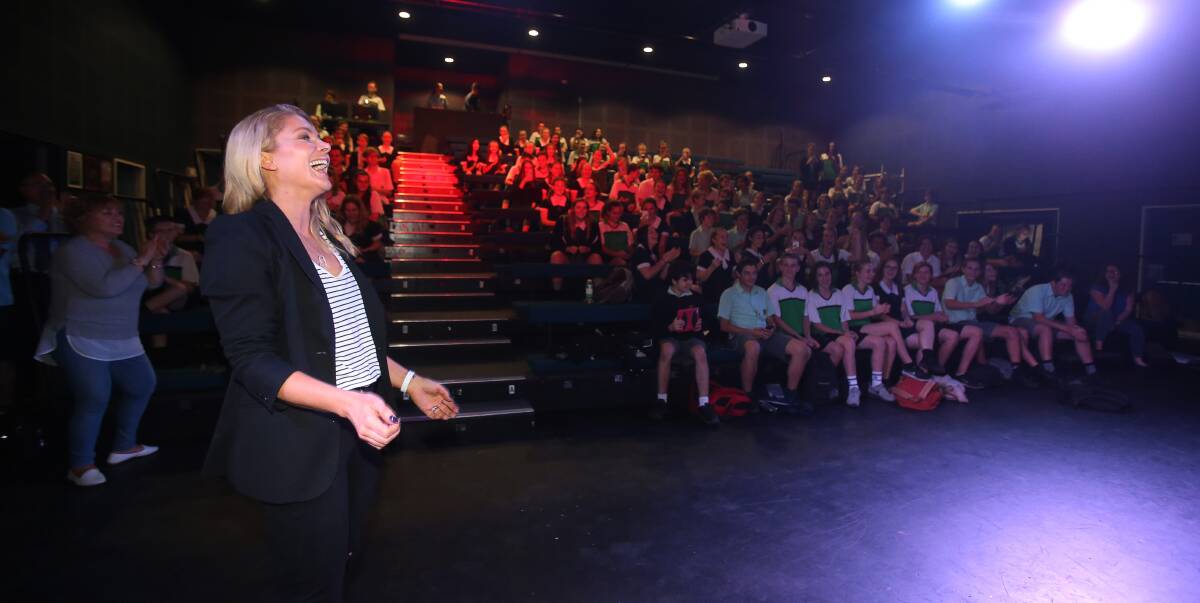 ALUMNUS: Natalie Bassingthwaite greet dance, drama and music students at the Wollongong High School of the Performing Arts as part of the 100 year anniversary celebrations. Picture: Robert Peet