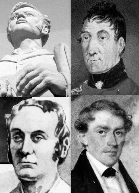 1818 EXPEDITION: Key players were, clockwise from top left, Meehan, Macquarie, Throsby and Hume. Image: BDH&FHS. 