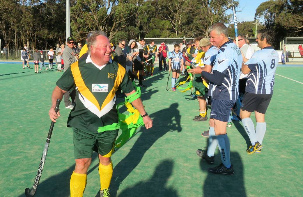 STUFF OF LEGENDS: Veteran Mittagong hockey player Neville Dillon turned 70 last week and was given a rousing ovation in his 720th game on Saturday. Photo: Geoff Goodfellow.