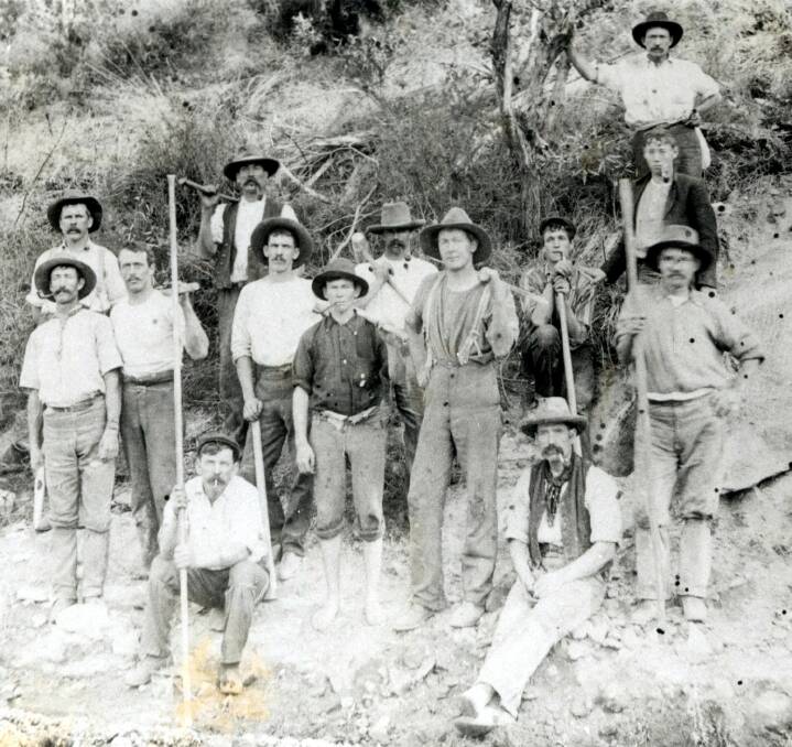 WATER WORKS: Local men employed at the Baker’s Creek Dam, Mittagong in 1908, built to ensure a water supply for businesses and residents. Photo: BHS&FHS.