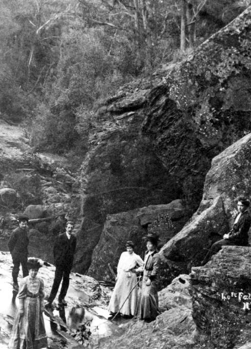 EARLY TREKKERS: Bandmaster George Vincent with friends on an outing at Forty Foot Falls, near the Box Vale line, c1900. Photo: BDH&FHS.
