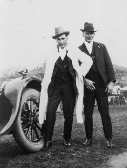 ARRIVED IN STYLE: Sid McFarlane on his wedding day at Picton with best man, 1924.