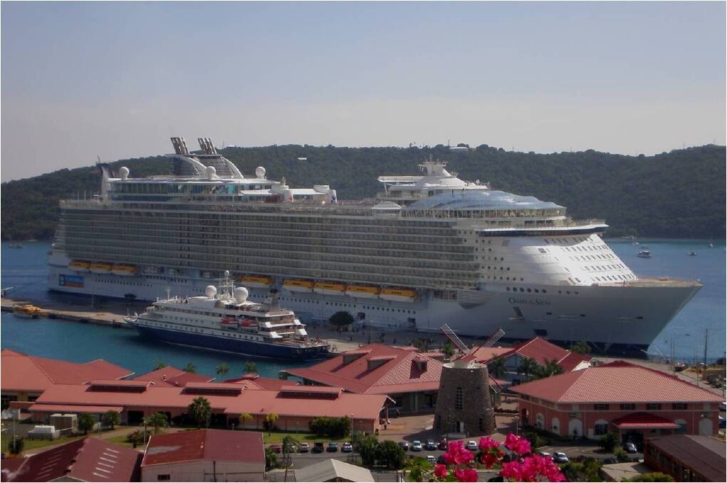 BIG AND LITTLE: Ocean cruising has something for everyone, as shown in this photo of Oasis of the Seas next to SeaDream II in St Thomas in the Caribbean.