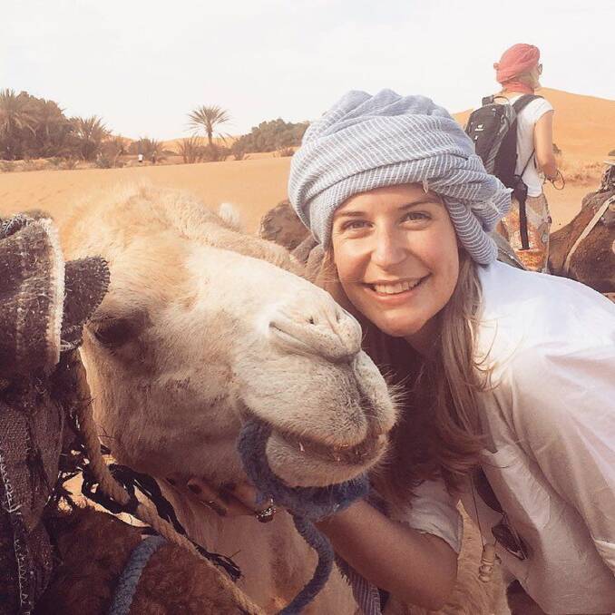 SOME DOWRY: Lizzie Goodfellow with one of the 5 million camels she was offered in Egypt. Photo: supplied.