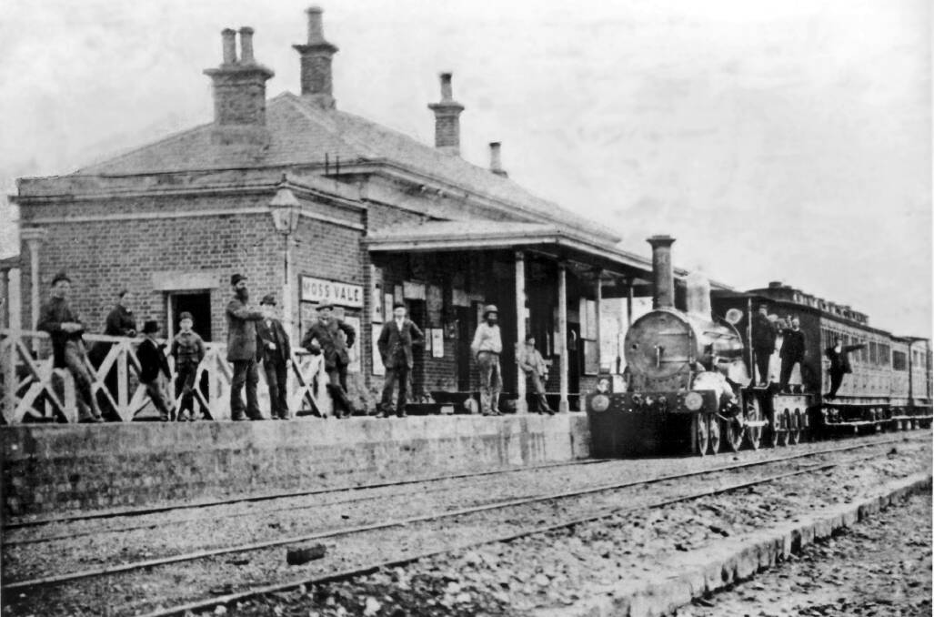 EARLY DAYS: The original Moss Vale Station, with northbound train arriving, c1880. The station celebrates its 150th birthday this month. Photos: BDH&FHS.